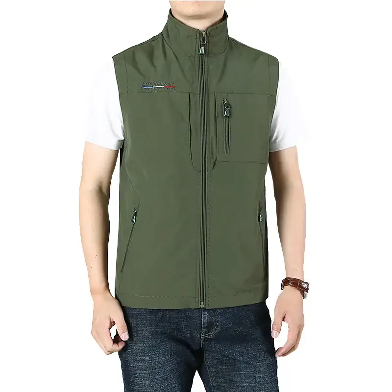 Men's Green Multi-Pocket Waistcoat Vest - Image 10