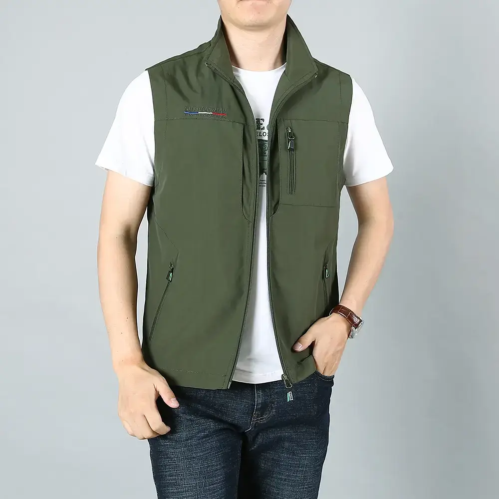 Men's Green Multi-Pocket Waistcoat Vest - Image 3