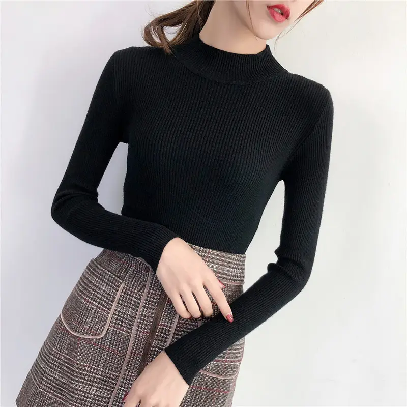 Women's Green Long Sleeve Half Turtleneck Sweater - Image 7
