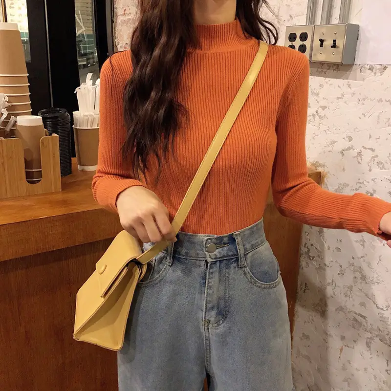 Women's Green Long Sleeve Half Turtleneck Sweater - Image 15