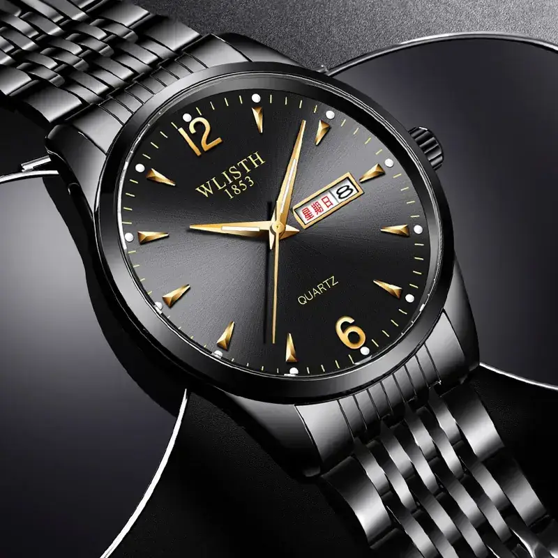Men's Black Quartz Watch with LED Display & Stainless Steel Belt - Image 11
