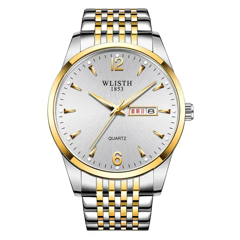 Men's Black Quartz Watch with LED Display & Stainless Steel Belt - Image 3