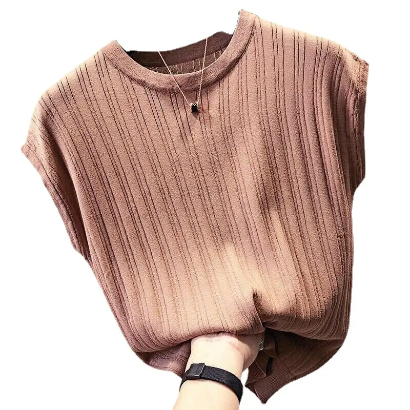 Women Red Knitted Loose T-Shirt Large - Image 10