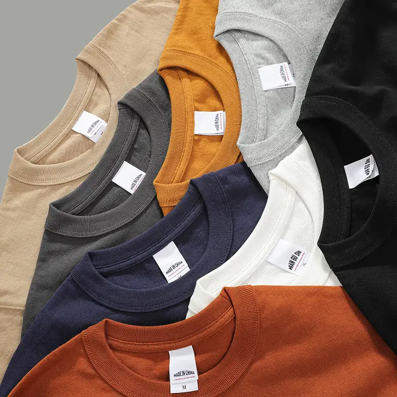 Men's Long Sleeve Solid Cotton T-Shirt 300g Beige - Image 12