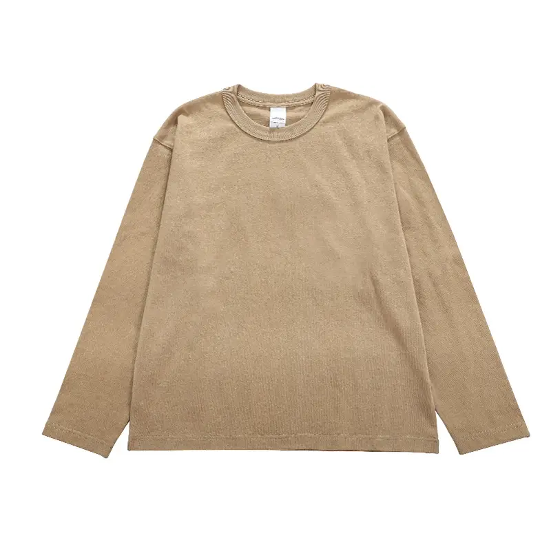 Men's Long Sleeve Solid Cotton T-Shirt 300g Beige - Image 13
