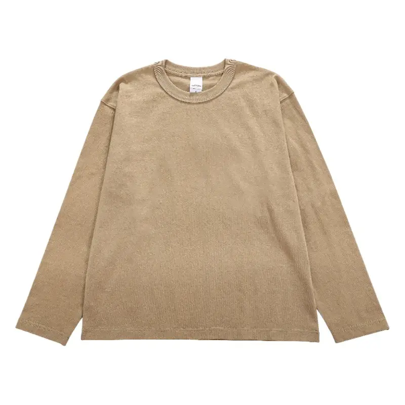 Men's Long Sleeve Solid Cotton T-Shirt 300g Beige