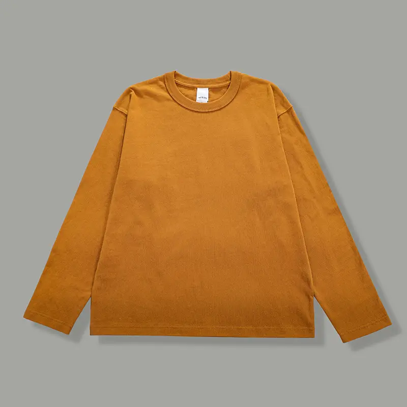 Men's Long Sleeve Solid Cotton T-Shirt 300g Beige - Image 4