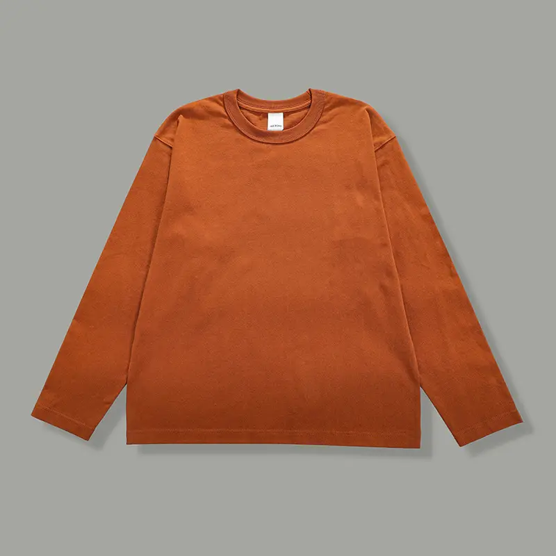 Men's Long Sleeve Solid Cotton T-Shirt 300g Beige - Image 6