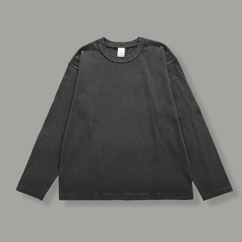 Men's Long Sleeve Solid Cotton T-Shirt 300g Beige - Image 8