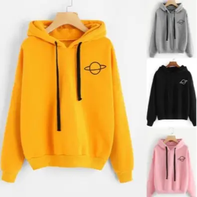 Gray Unisex Hooded Sweatshirt with Planet Print