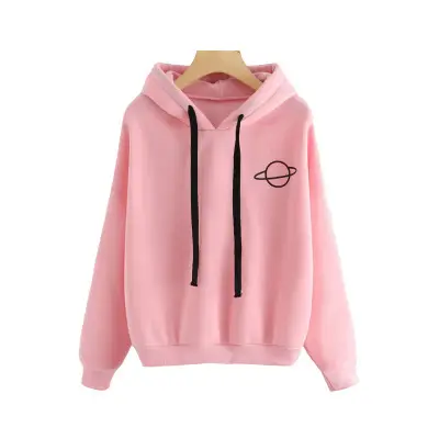 Gray Unisex Hooded Sweatshirt with Planet Print