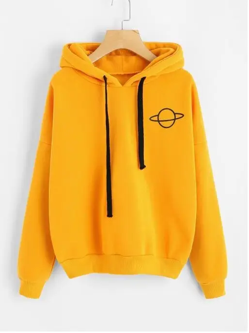 Gray Unisex Hooded Sweatshirt with Planet Print
