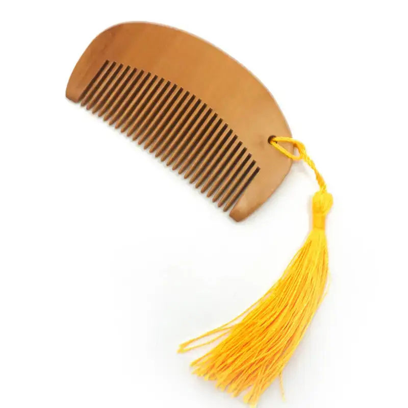 Wooden Hair Comb with Peach Tassels for Hair Care - Image 3