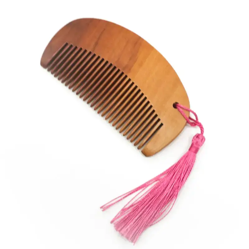 Wooden Hair Comb with Peach Tassels for Hair Care - Image 2