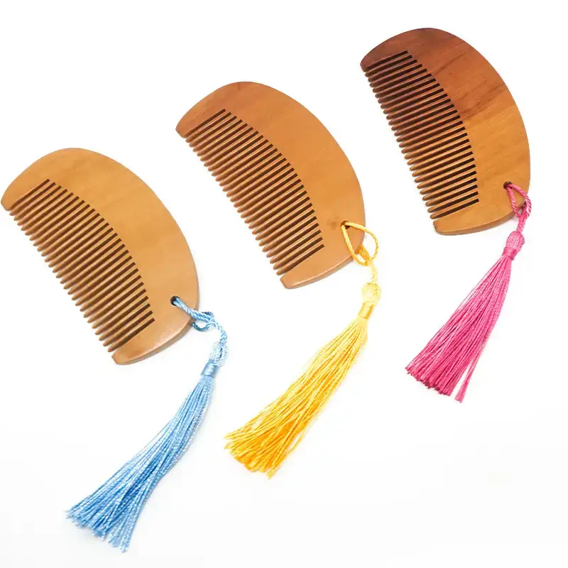Wooden Hair Comb with Peach Tassels for Hair Care - Image 5