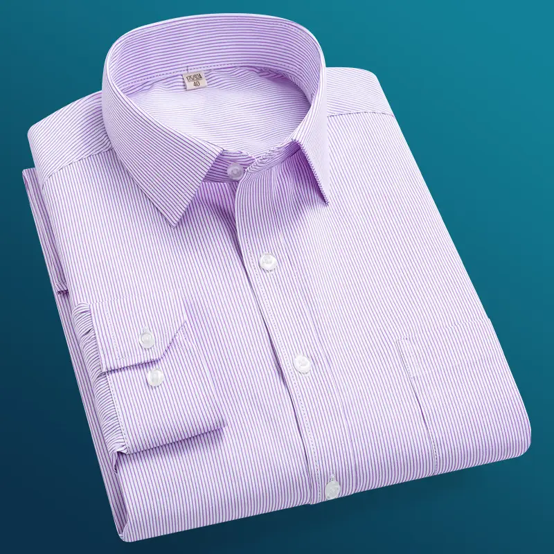 Men's Lavender Thin Striped Button Shirt 2021 - Image 7