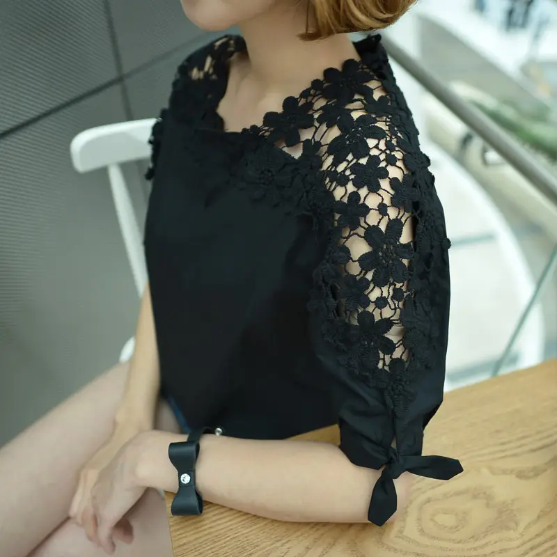 Black Korean Style Shoulder Shirt Large Women - Image 5