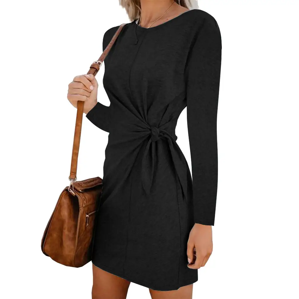 Women Blue Twist Neck Lace-Up Dress - Image 11