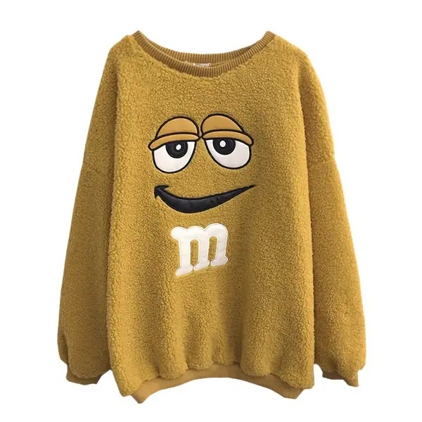 Women Red M&M Cartoon Sweatshirt Long Sleeve Winter Warm - Image 5