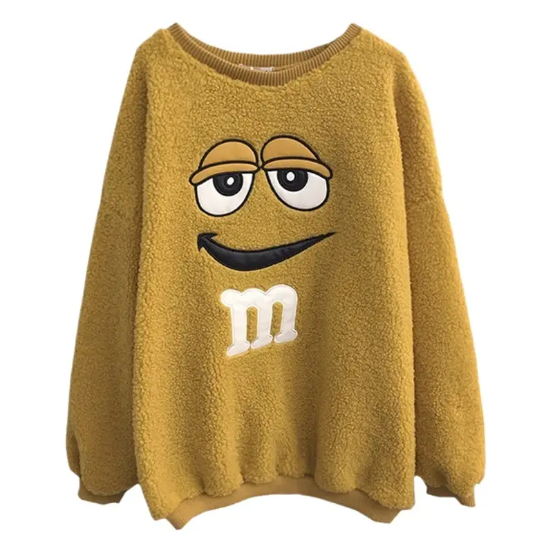 Women Red M&M Cartoon Sweatshirt Long Sleeve Winter Warm