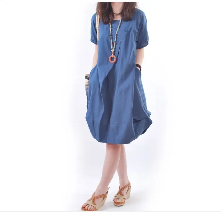 Korean Style Women's Large Size Loose Pleated Dress — feature 13