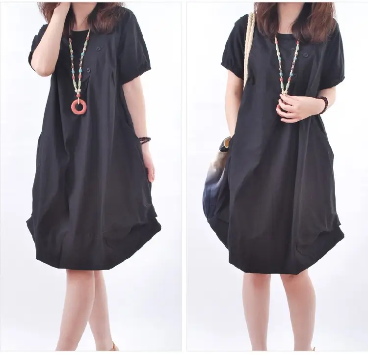 Korean Style Women's Large Size Loose Pleated Dress — feature 18