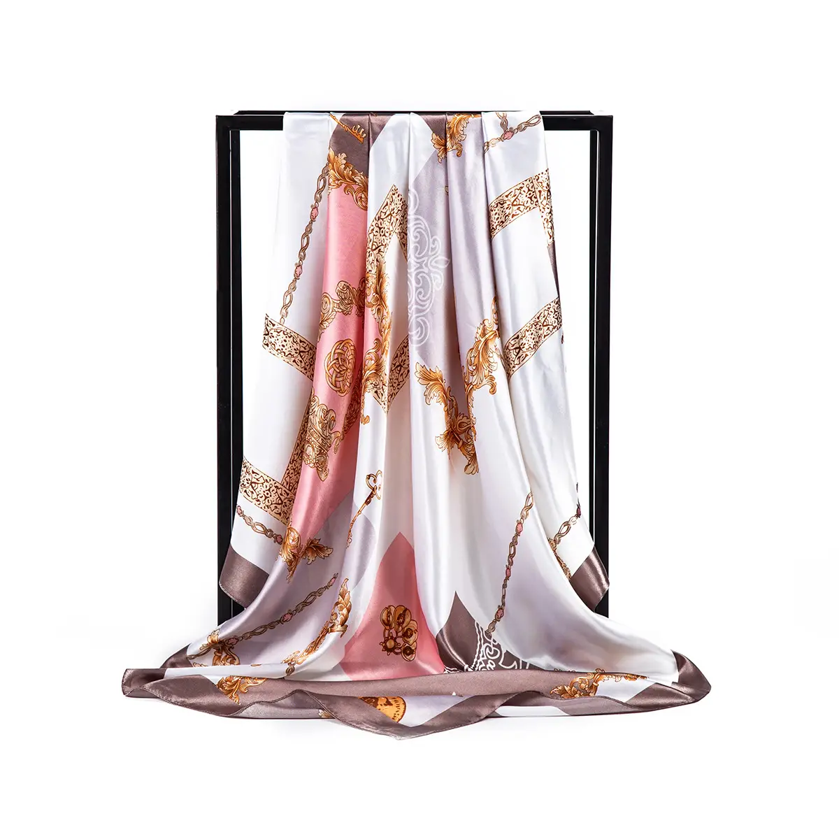 Gaohe Muslim Headscarf with Yellow & Brown Pattern - Image 3