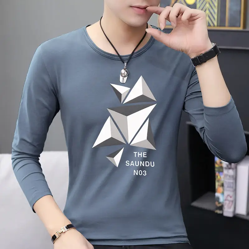 Men's Long Sleeve Graphic T-Shirt Blue Star Design - Image 5