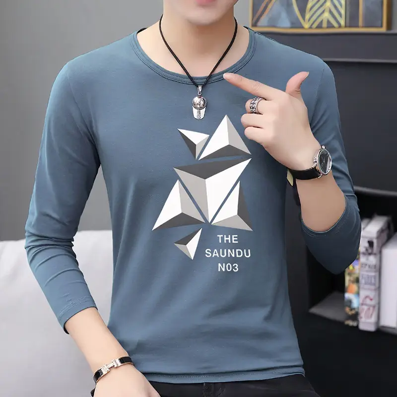 Men's Long Sleeve Graphic T-Shirt Blue Star Design - Image 4