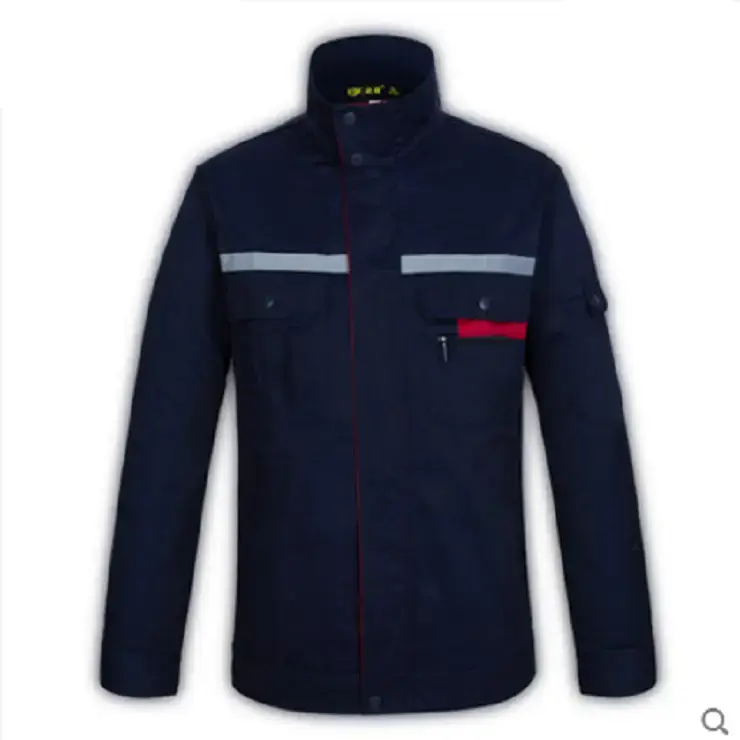 Men's Blue Work Jacket with Red Accents & Embroidered Details - Image 7