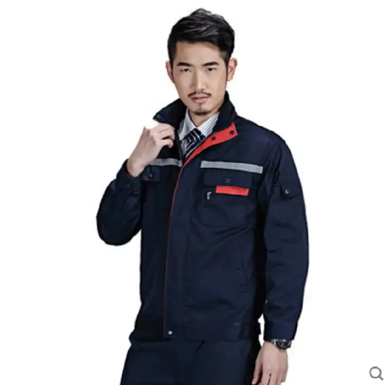 Men's Blue Work Jacket with Red Accents & Embroidered Details - Image 9