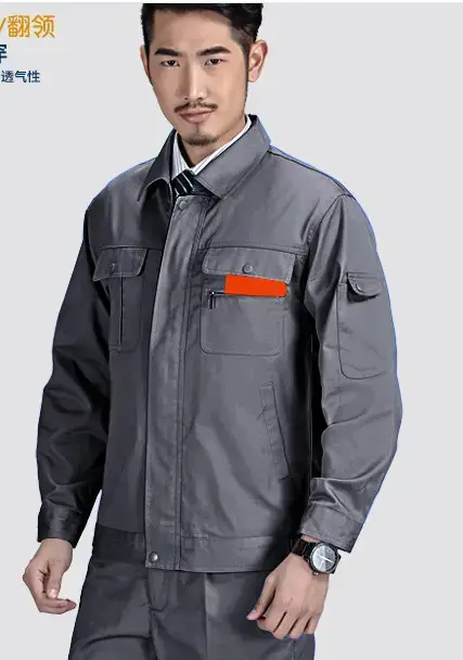 Men's Blue Work Jacket with Red Accents & Embroidered Details - Image 2