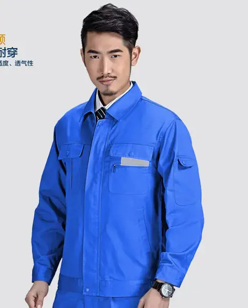 Men's Blue Work Jacket with Red Accents & Embroidered Details - Image 3