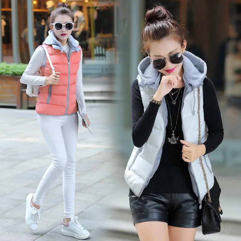 Women Hooded Cotton Vest Candy Color Large Winter - Image 12