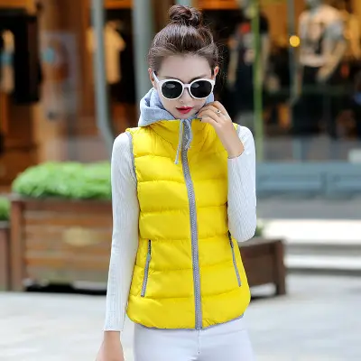 Women Hooded Cotton Vest Candy Color Large Winter - Image 2