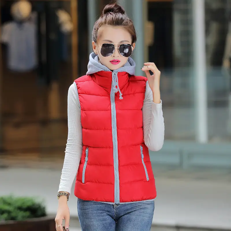 Women Hooded Cotton Vest Candy Color Large Winter - Image 3