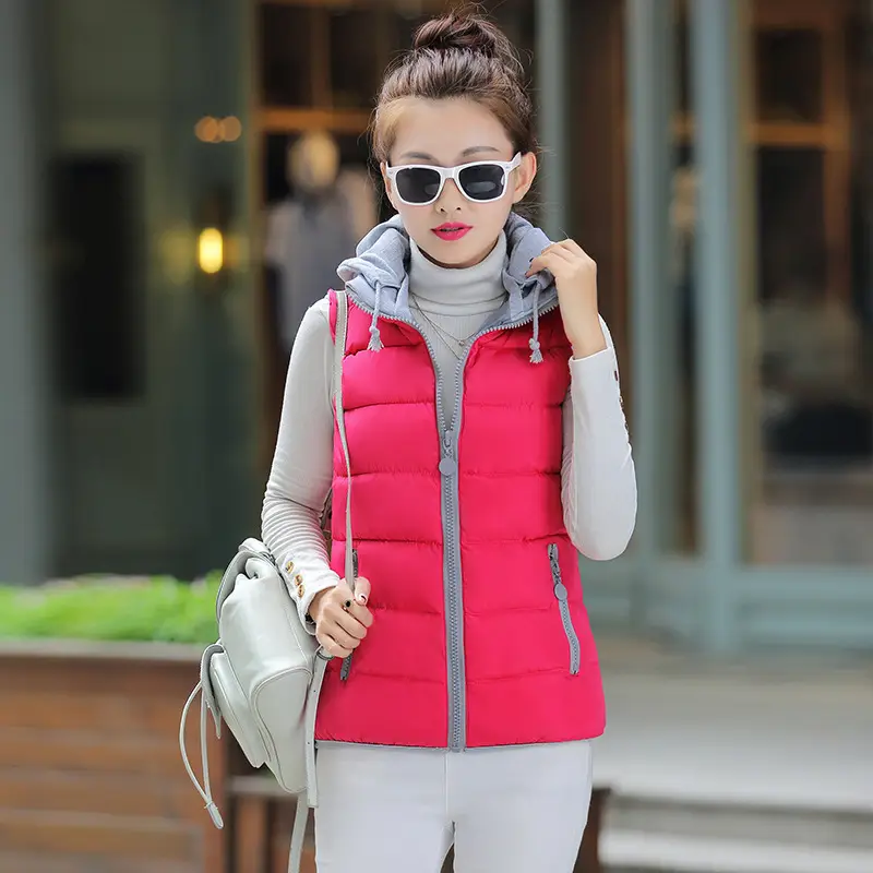 Women Hooded Cotton Vest Candy Color Large Winter - Image 6