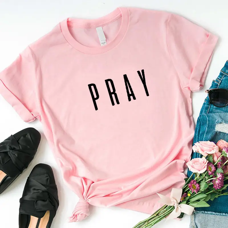 Pink Pray Graphic T-Shirt for Men Women European American Streetwear - Image 4