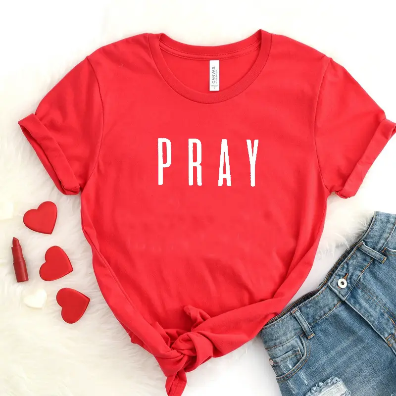Pink Pray Graphic T-Shirt for Men Women European American Streetwear - Image 6