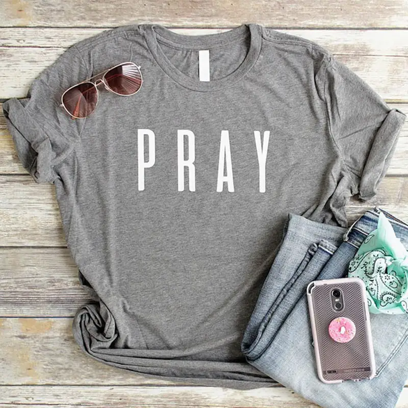 Pink Pray Graphic T-Shirt for Men Women European American Streetwear - Image 3
