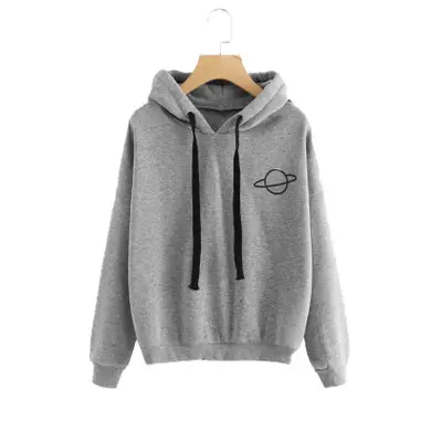 Black Hooded Sweatshirt with White Planet Print
