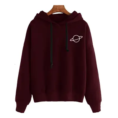 Black Hooded Sweatshirt with White Planet Print — feature 4