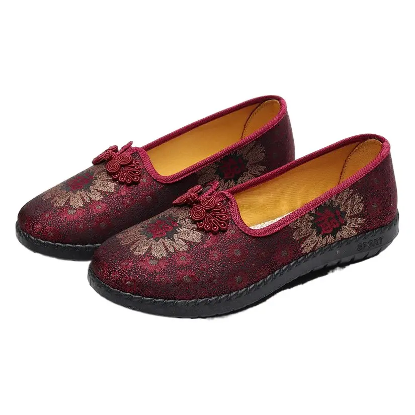 Women Floral Embroidered Slip-On Shoes Red