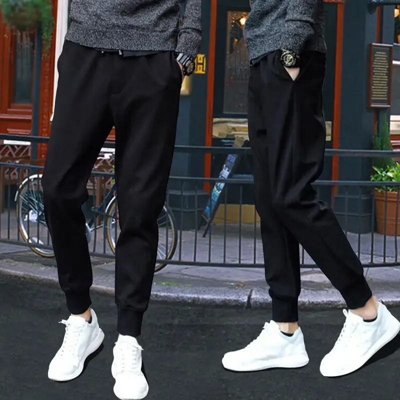 Men's Black Leather Rope Slim Fit Ankle Tied Pants - Image 3