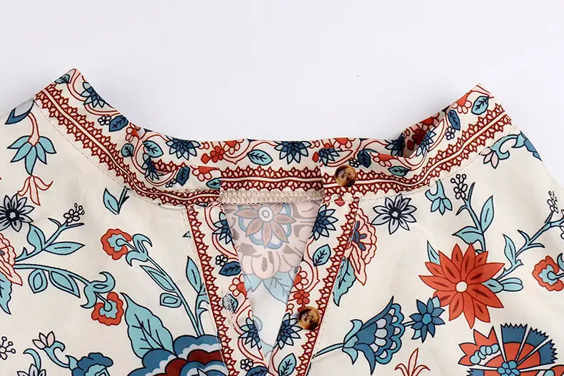 Women Printed Button Long Sleeve Shirt Blue Floral — feature 10