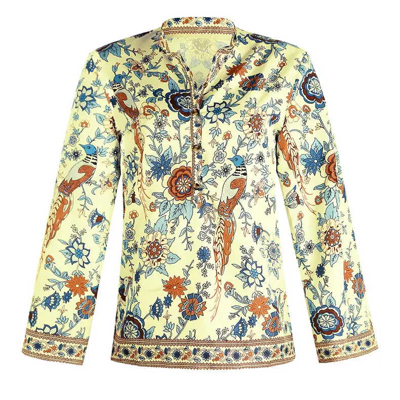 Women Printed Button Long Sleeve Shirt Blue Floral — feature 14