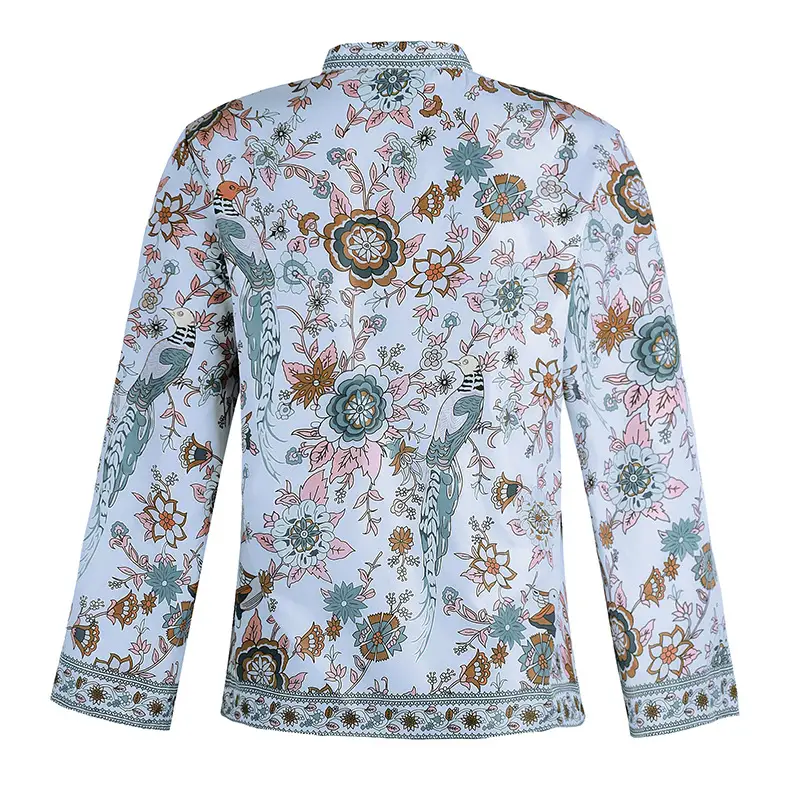 Women Printed Button Long Sleeve Shirt Blue Floral — feature 18
