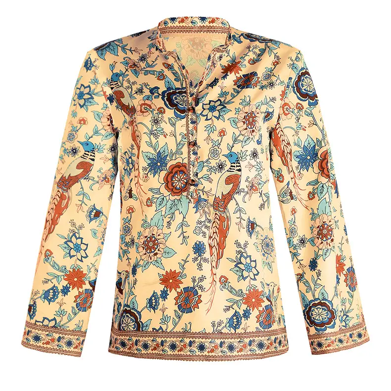 Women Printed Button Long Sleeve Shirt Blue Floral — feature 23