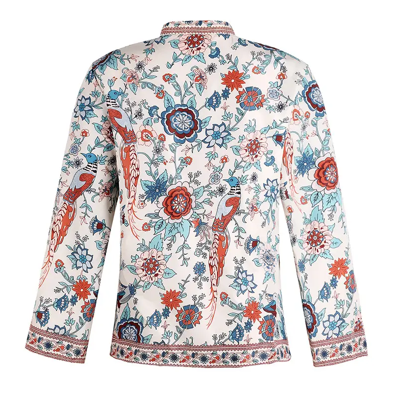 Women Printed Button Long Sleeve Shirt Blue Floral — feature 9
