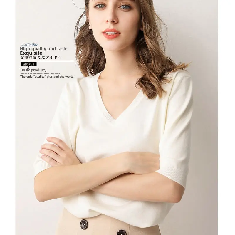 Women V-Neck Yellow T-Shirt Half Sleeve Loose Fit - Image 6